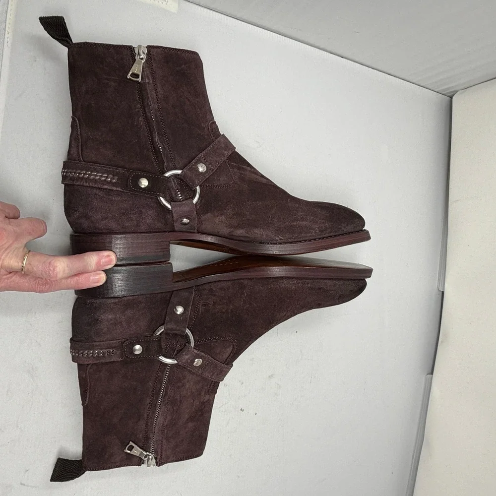 John Varvatos Mens Brown Suede Regent Harness ‎ Boots Made in Italy Size 10 NWOT